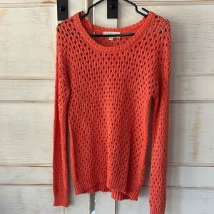 Olive & Oak Open-Knit Crew Sweater in Coral Orange